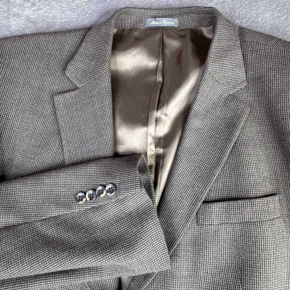 Oscar de la Renta Blazer Mens 48R Brown Wool Micro Houndstooth Sport Coat Jacket
